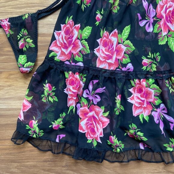 Betsey Johnson Intimates Floral Sheer Nightie Lingerie Dress and Thong Panty Set - Picture 5 of 16